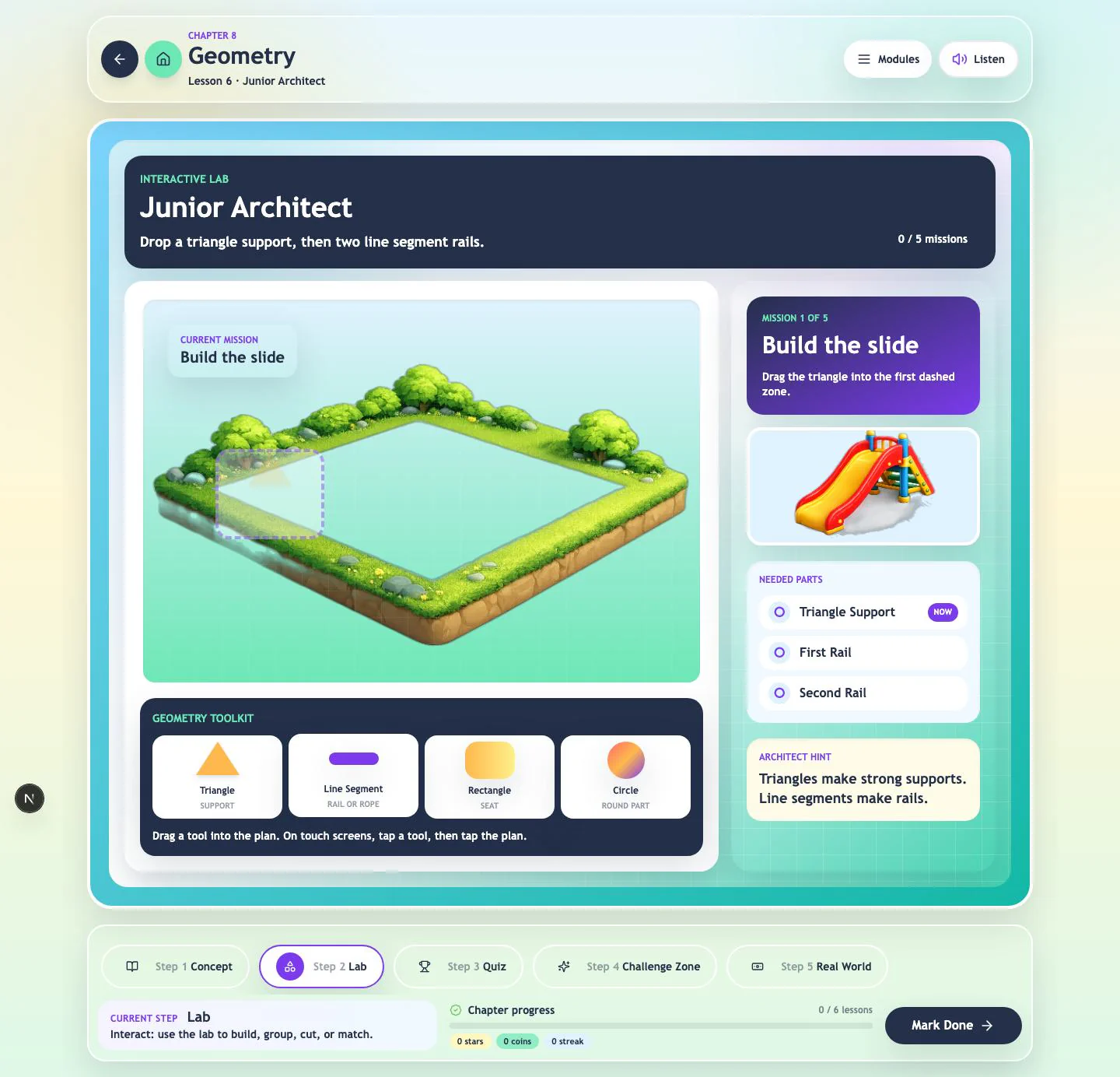 Junior Architect interactive learning screen